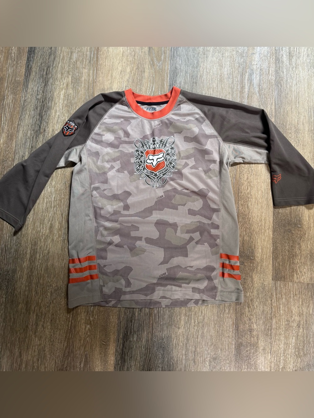 Fox Kids' Grey Camo Long Sleeve Top with Orange Accents